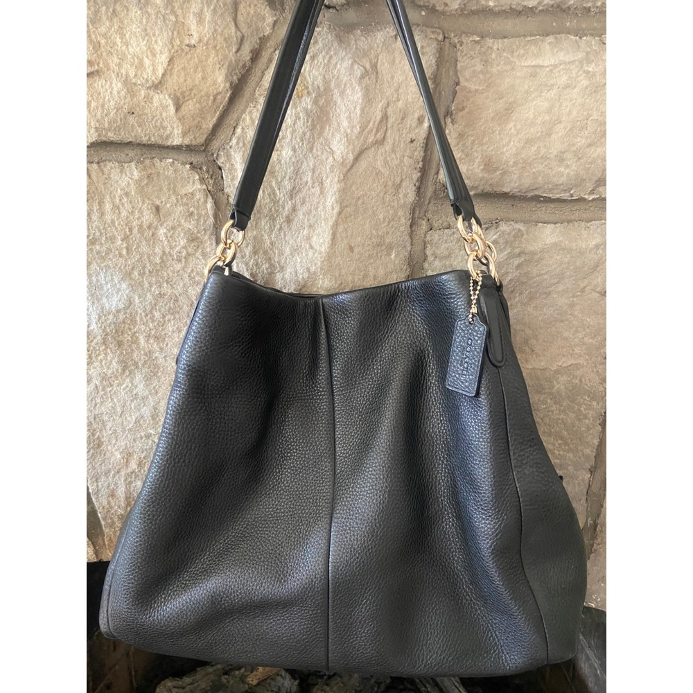 Coach Edie 31 Black Pebbled Leather Shoulder Bag Gold Hardware Hobo 57125 - Picture 9 of 15
